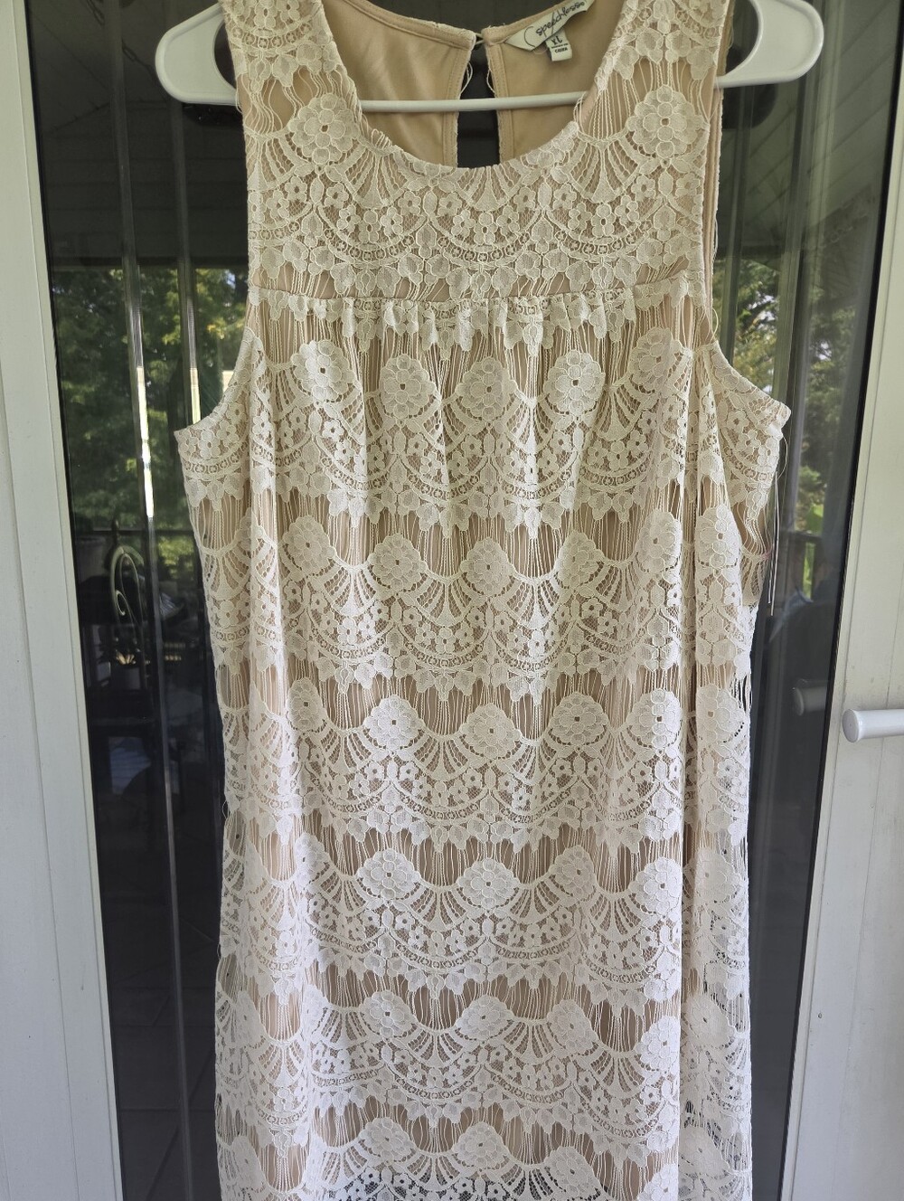 Sleeveless Elegant Lacey Overlay Dress in Cream. Sz XL New With Tags